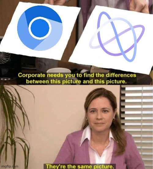 meme of "they are the same picture" with the Chromium and Ladybird logos